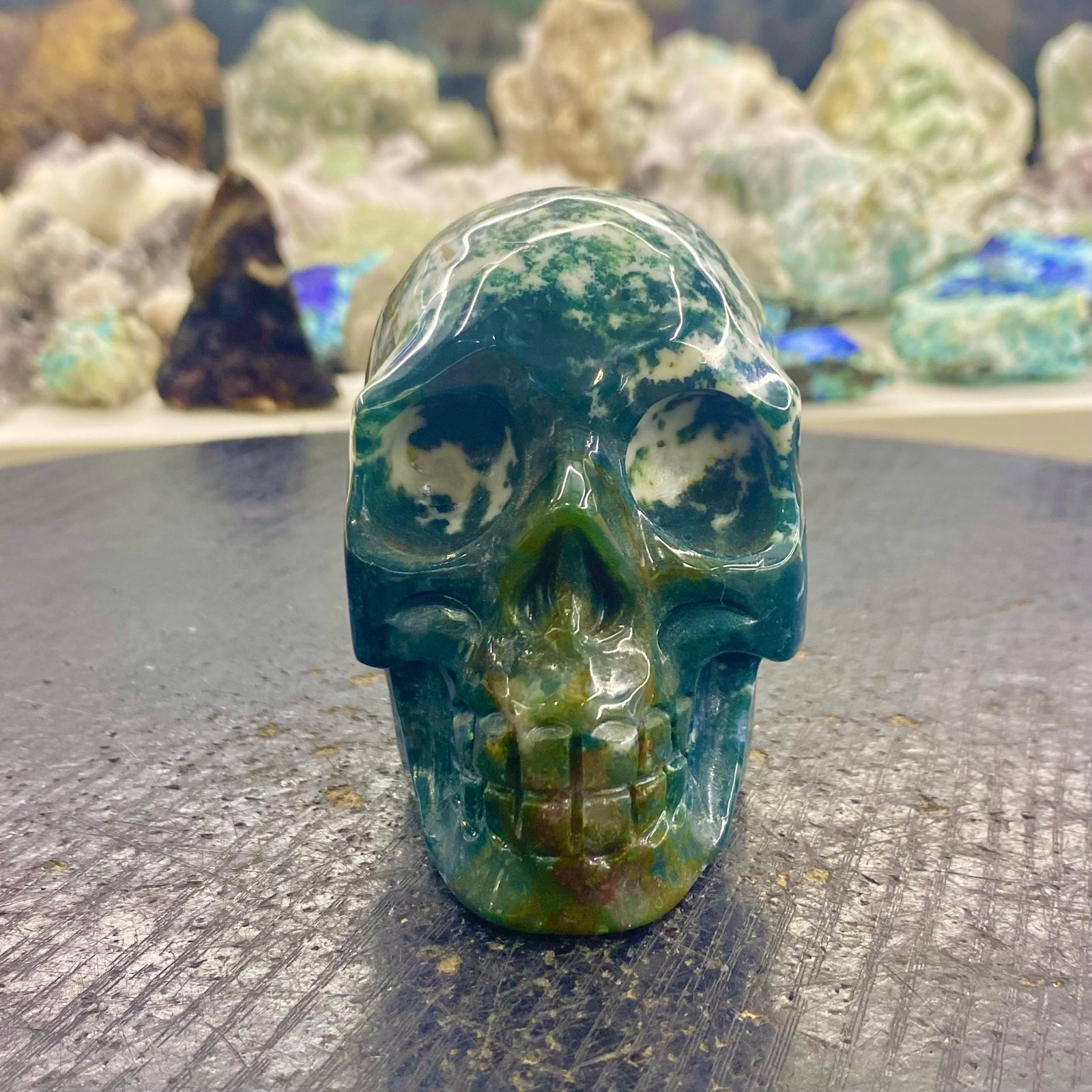 1.25LB Natural Carved Agate Skull Reiki Quartz Crystal Skull Decor gift