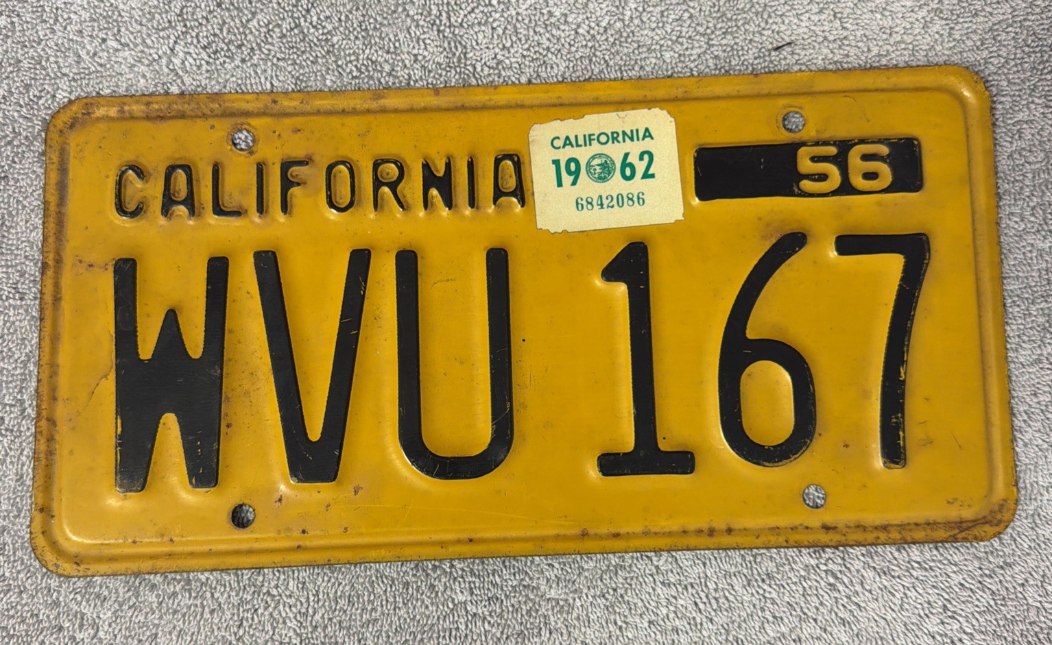 Vintage 1956 Yellow California License Plate