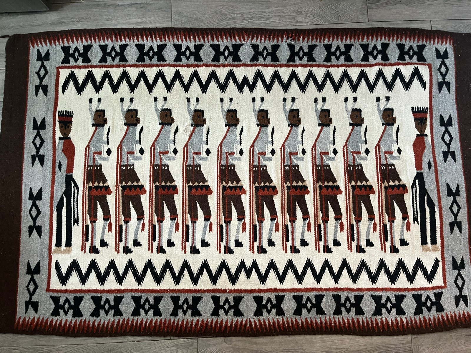 Large Vintage Mexican Wool Rug Blanket Navajo Yei Style 51\