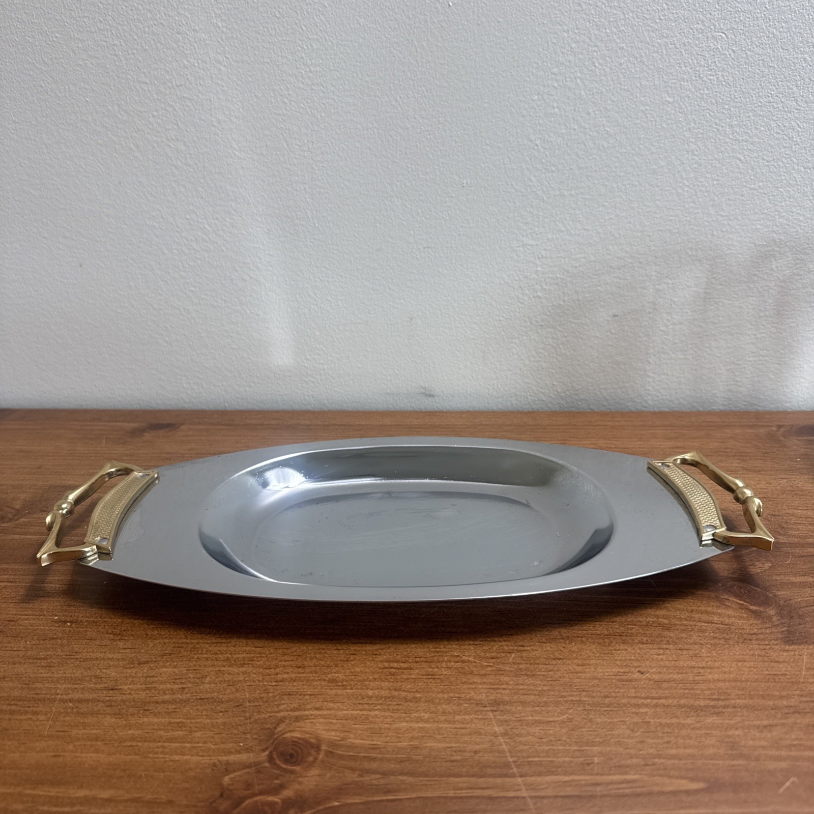 1950's Classic KROMEX Stainless Steel Serving Tray with Brass Handles 14