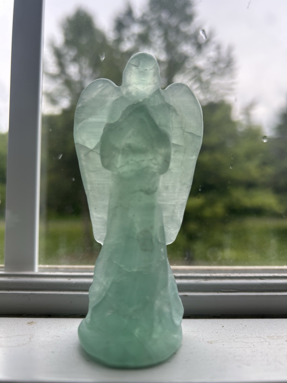 Beautiful Carved Fluorite Angel 4 Inches Tall   Taller Than Most You Will Find