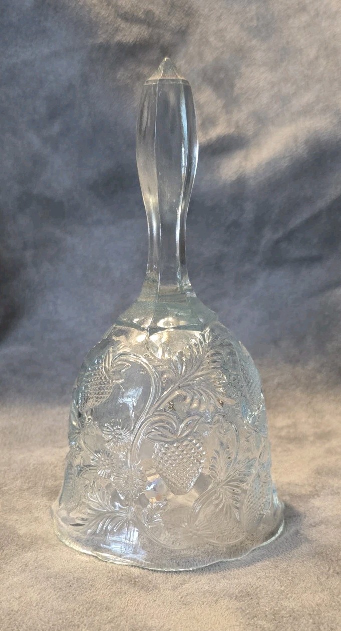 Fenton Light Blue Glass Bell Strawberry Vines & Leaves 6.25
