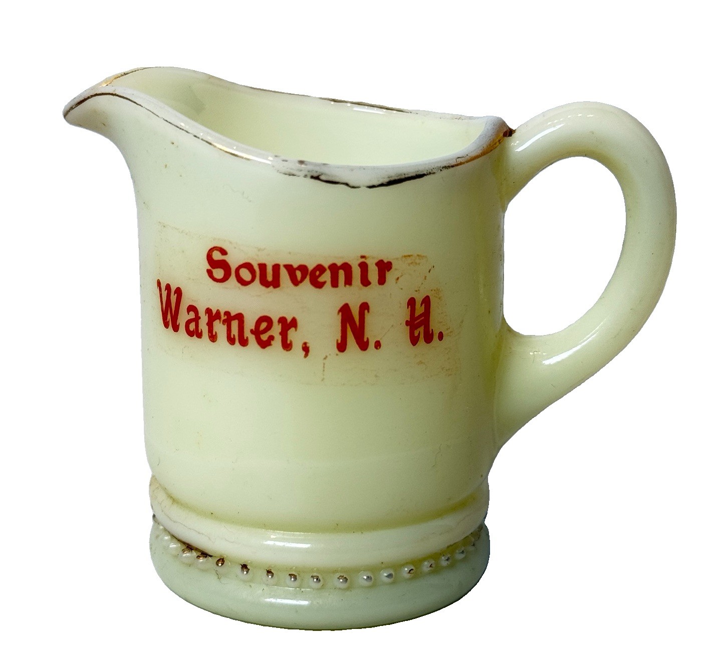 WARNER NH NEW HAMPSHIRE Uranium Custard Souvenir ANTIQUE Glass TRINKET CREAMER