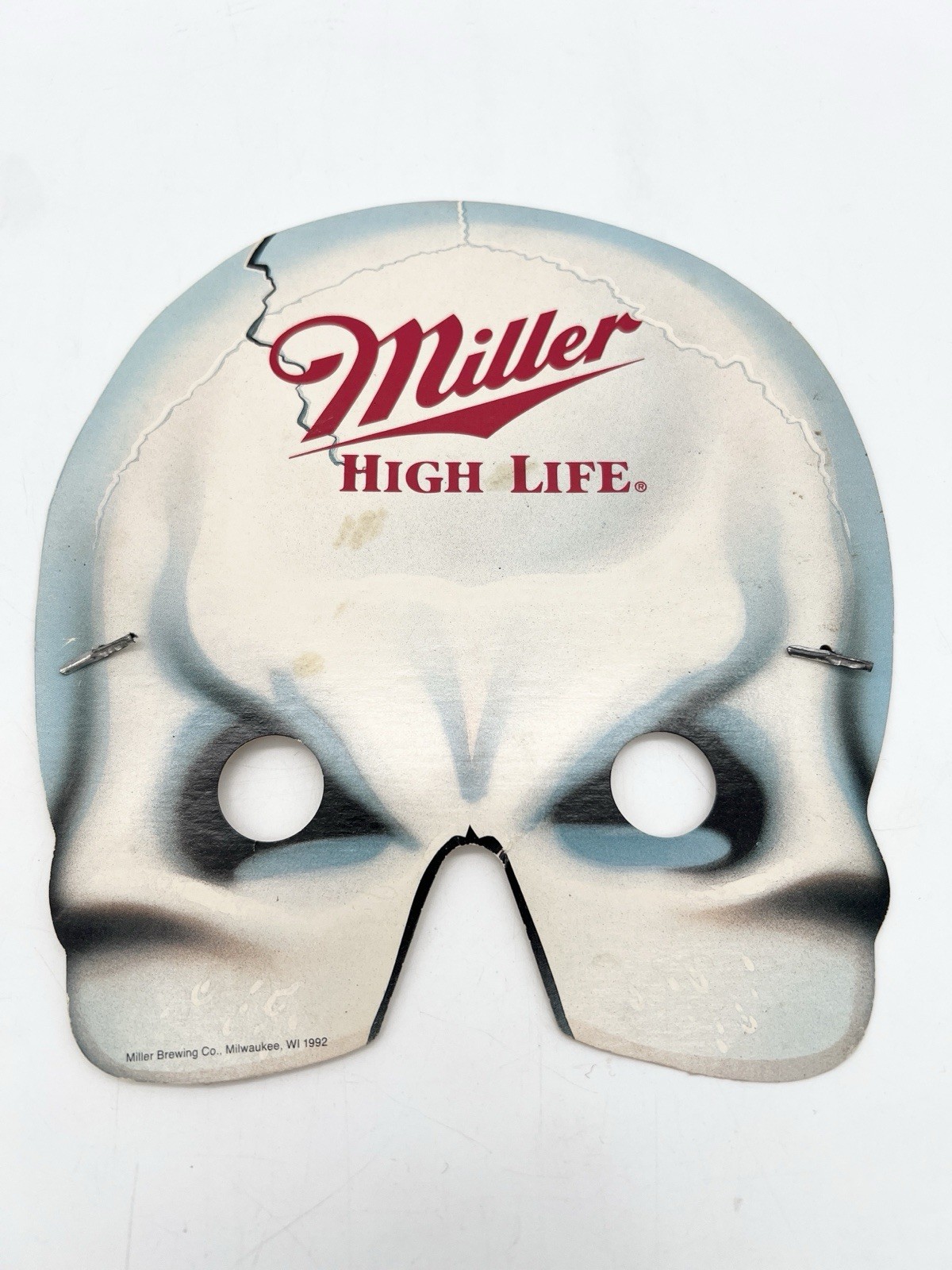 Vintage 90s Miller High Life Beer Skull Halloween Cardboard Mask Advertising