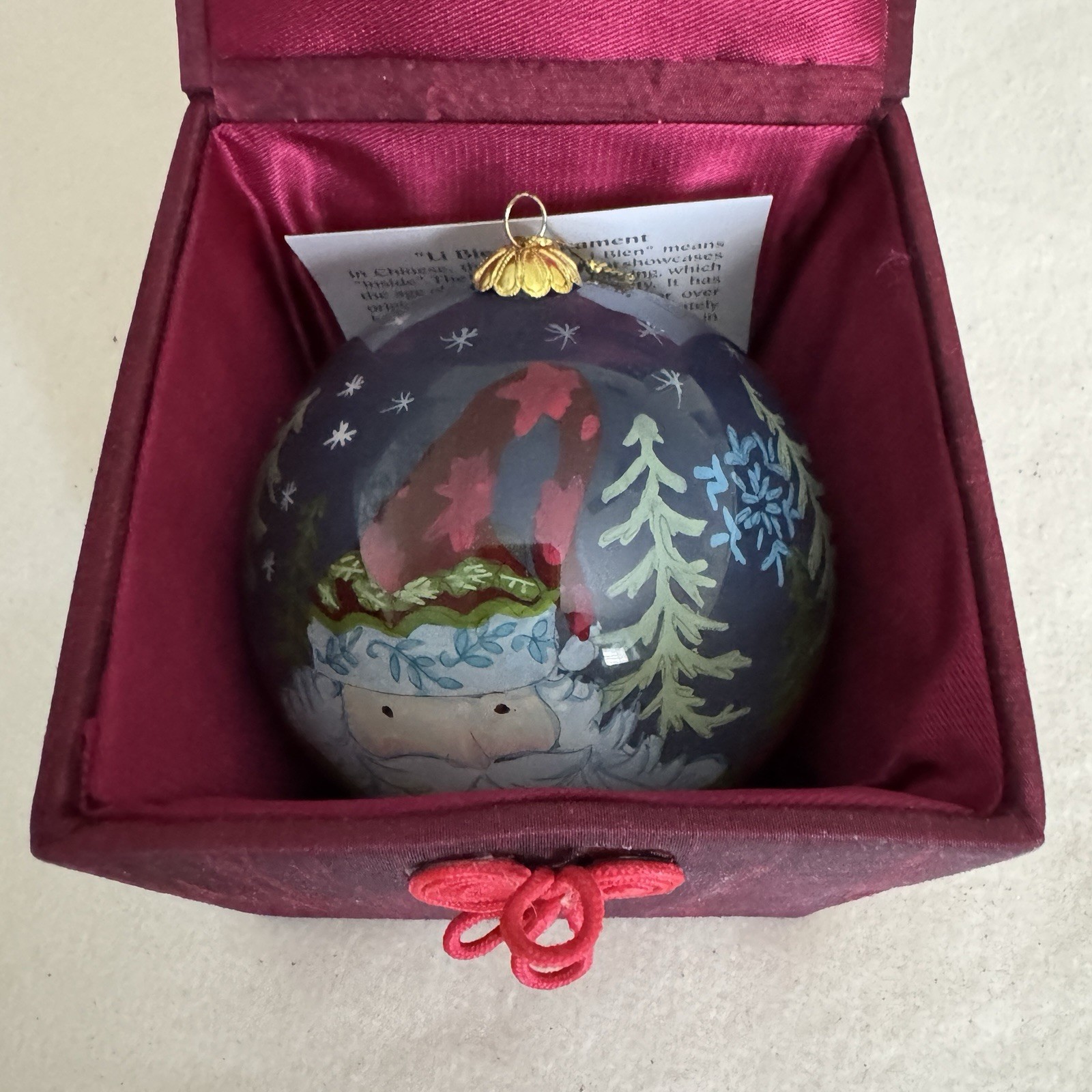 Pier 1 2009 “ Li Bien” Inside Painted Blown Glass Ornament - Santa - RARE