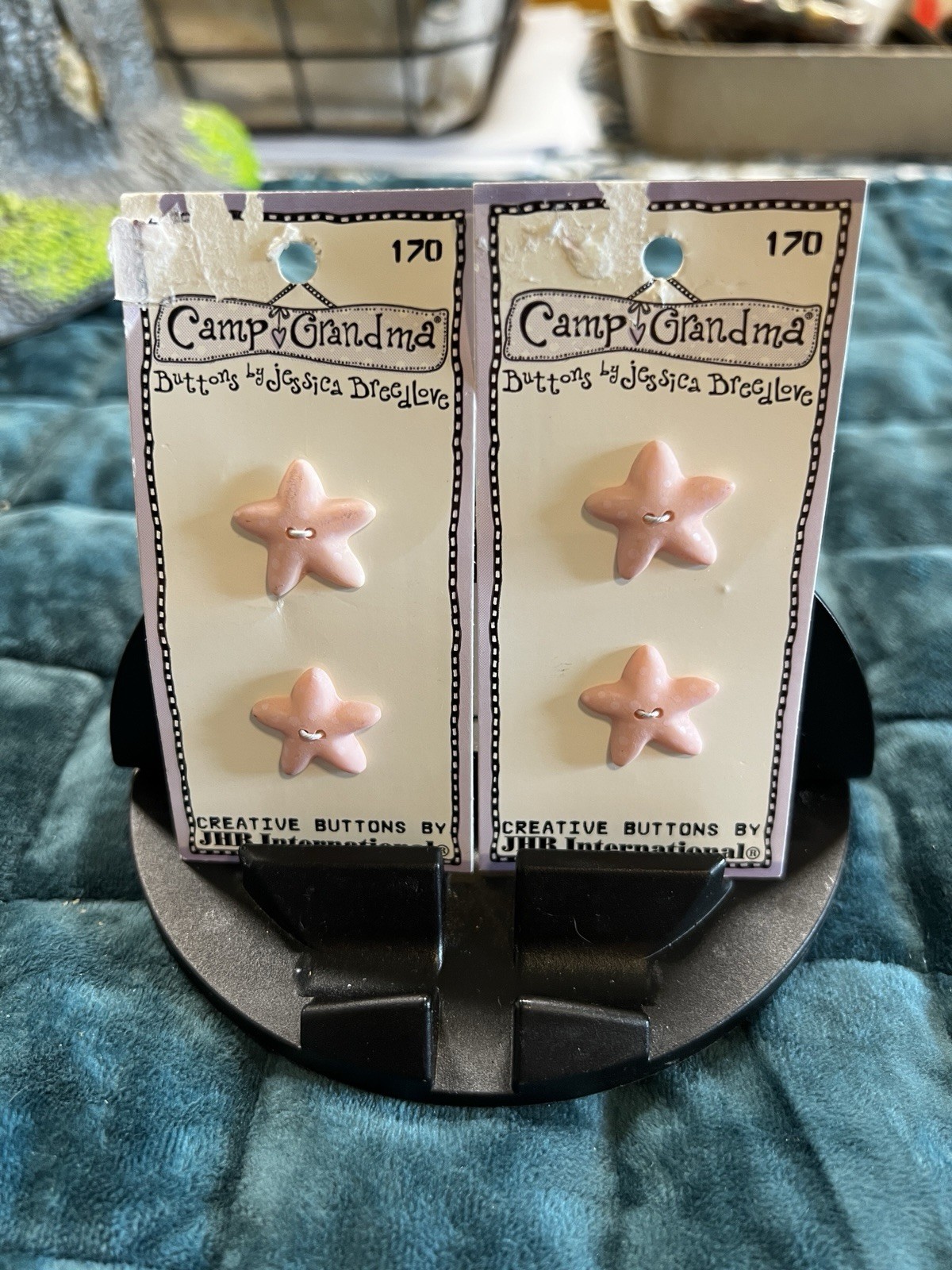 Vintage Camp Grandma Buttons By Jessica Breedlove Polka Dot Stars Lot Of 2 JHB 