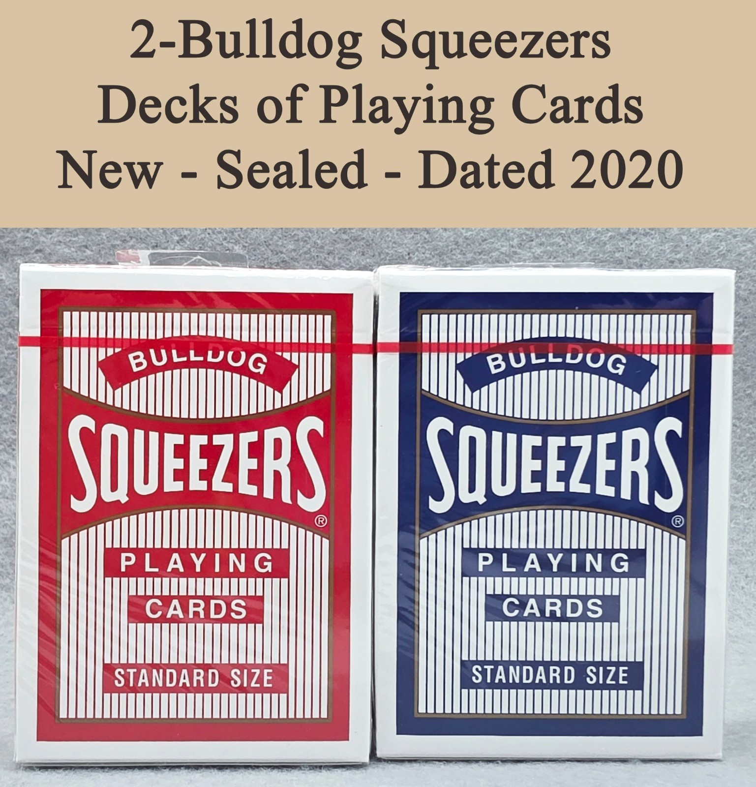 2-Decks Bulldog Squeezers Playing Cards - Blue + Red - New - Box Dated 2020