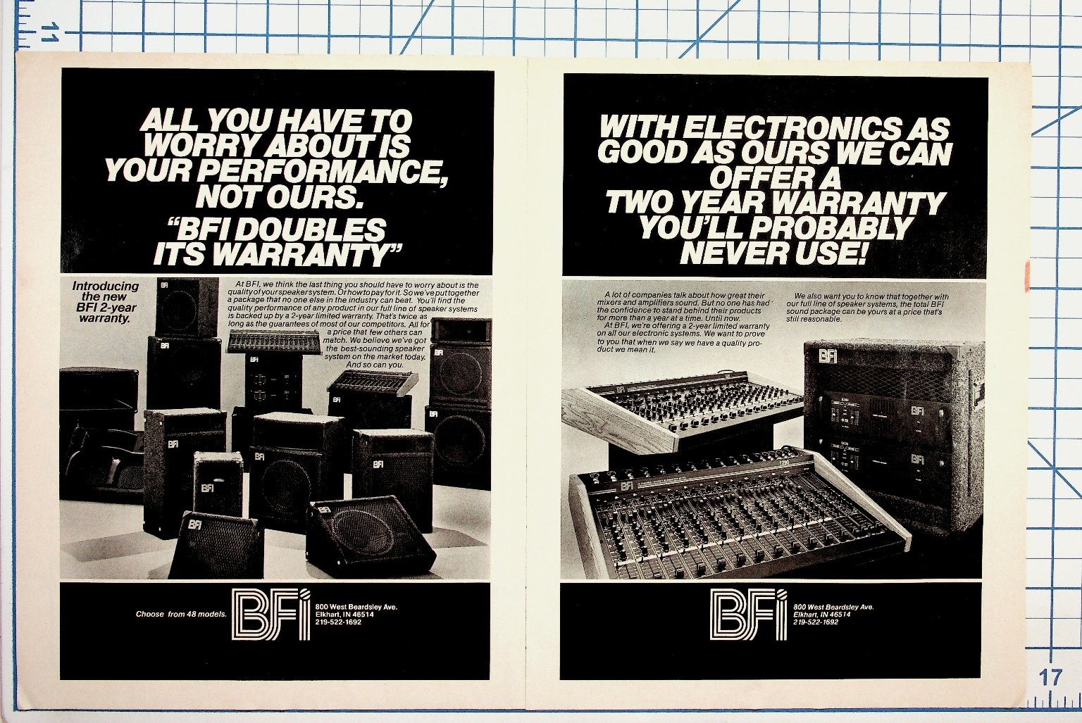 BFI Vintage Pro Audio Ad 1970s Speakers Mixers Amplifiers Elkhart IN Ephemera