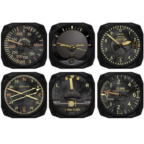Trintec 6-Piece Vintage Aircraft Instrument Inspired Coaster Set, Plane TRI-9045