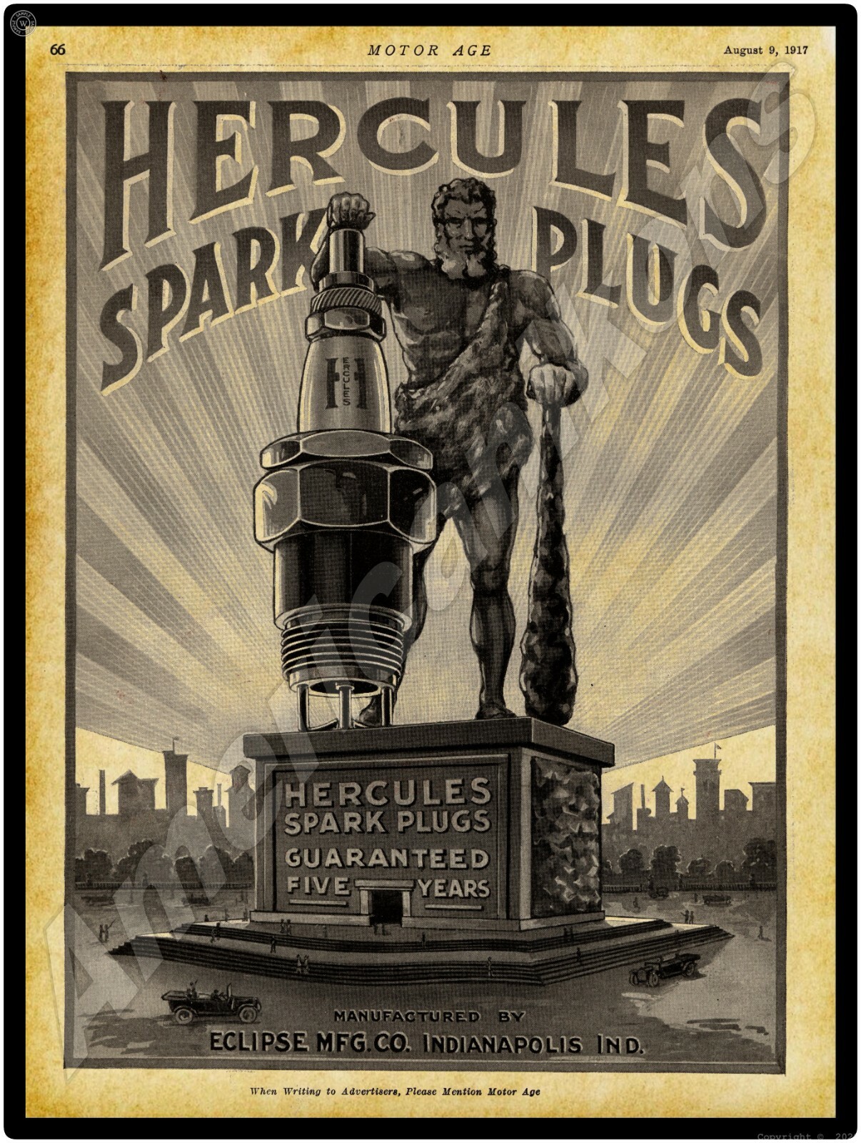 1917 Eclipse Hercules Spark Plugs of Indianapolis NEW Metal Sign - Large Size 