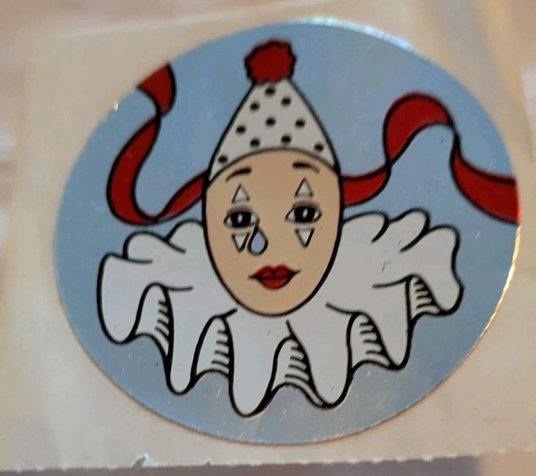 1980’s RUSS Bravos Clown Sticker, Unused Silver Foil Metallic Jester Fun Vintage