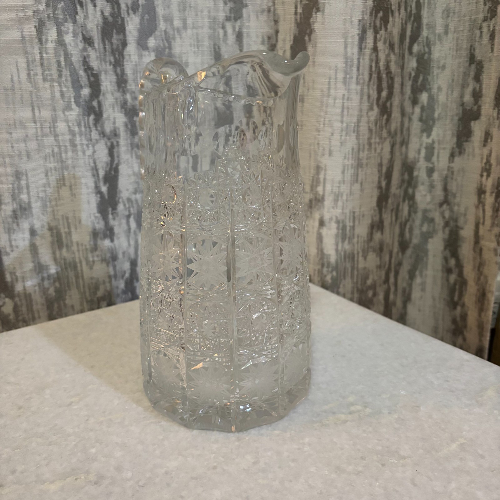 Vintage Bohemia Crystal Pitcher - Hand Cut Pinwheel Pattern - 1990s