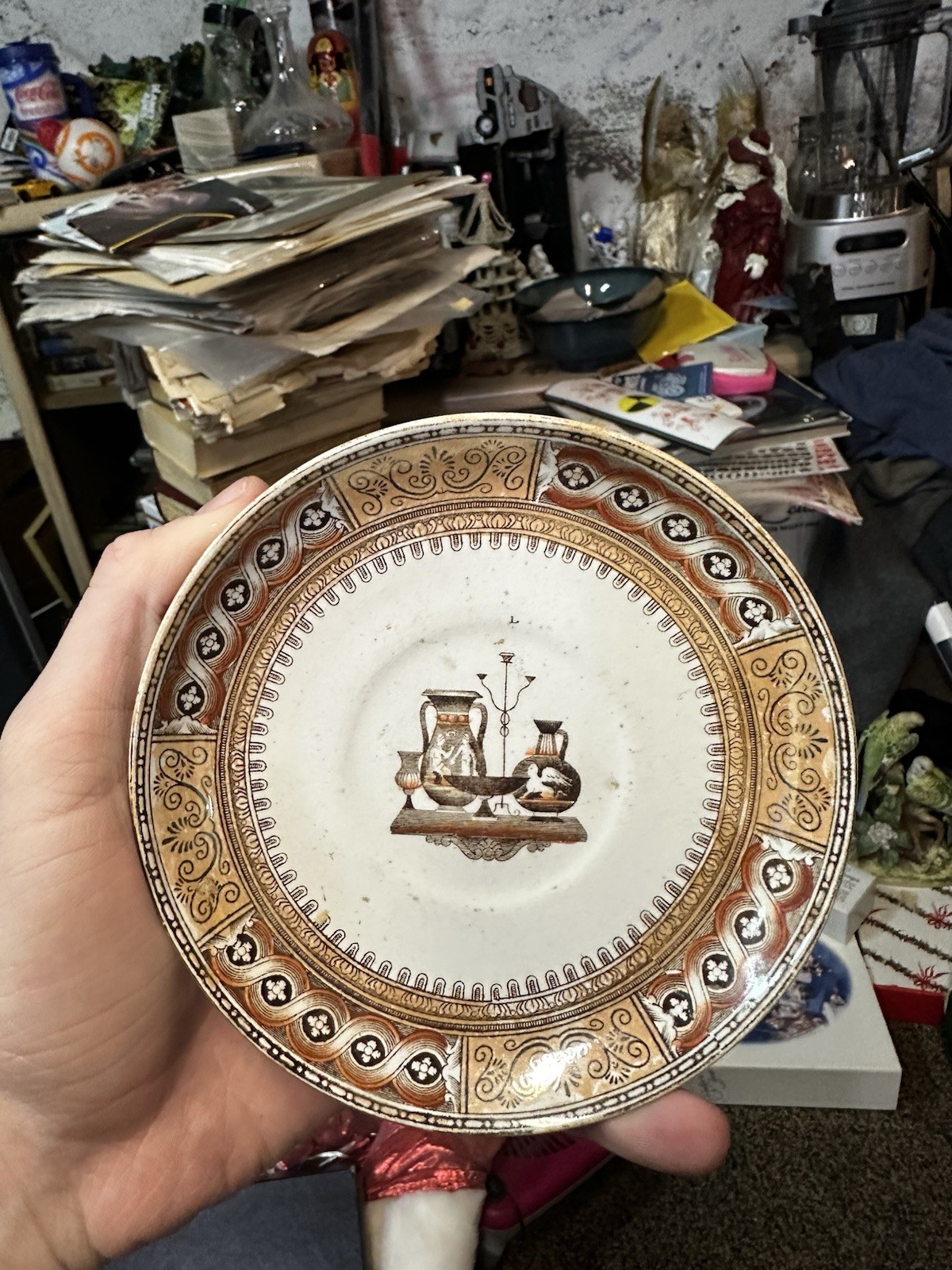 Etruscan Vases Dinner Plate Transferware T J & J Mayer Rust Brown Antique