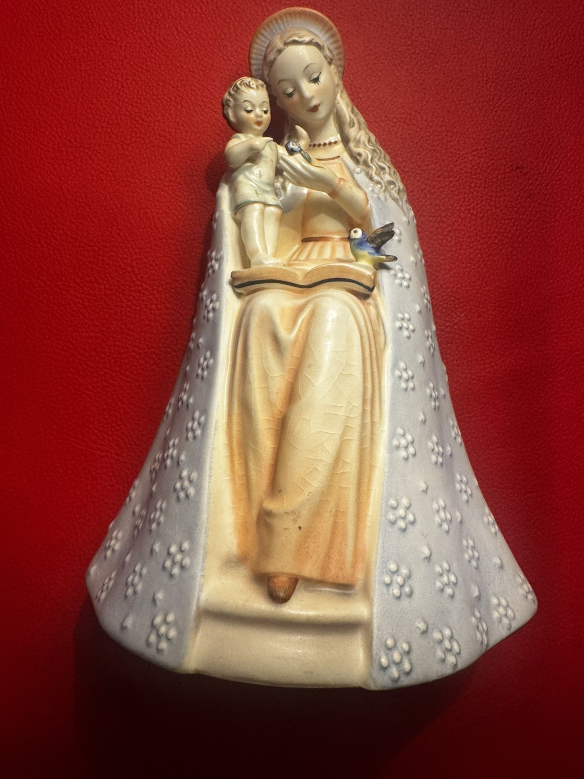 MJ Hummel Goebel Sitting Flower Madonna With Child Bird Flower 8.25\
