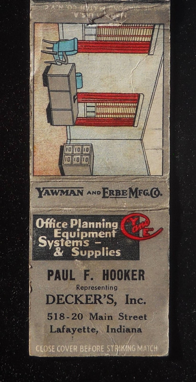 1940s Paul F. Hooker Rep. Decker\'s Office Equipment 518 Main Street Lafayette IN