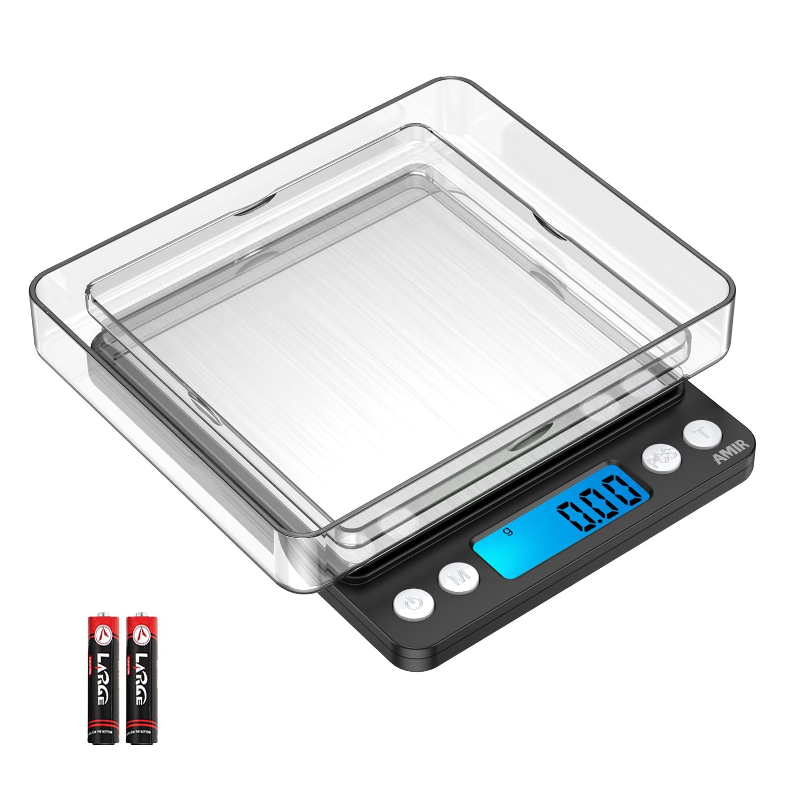 AMIR Digital Kitchen Scale, 500g/0.01g Mini Pocket Jewelry 2, Black