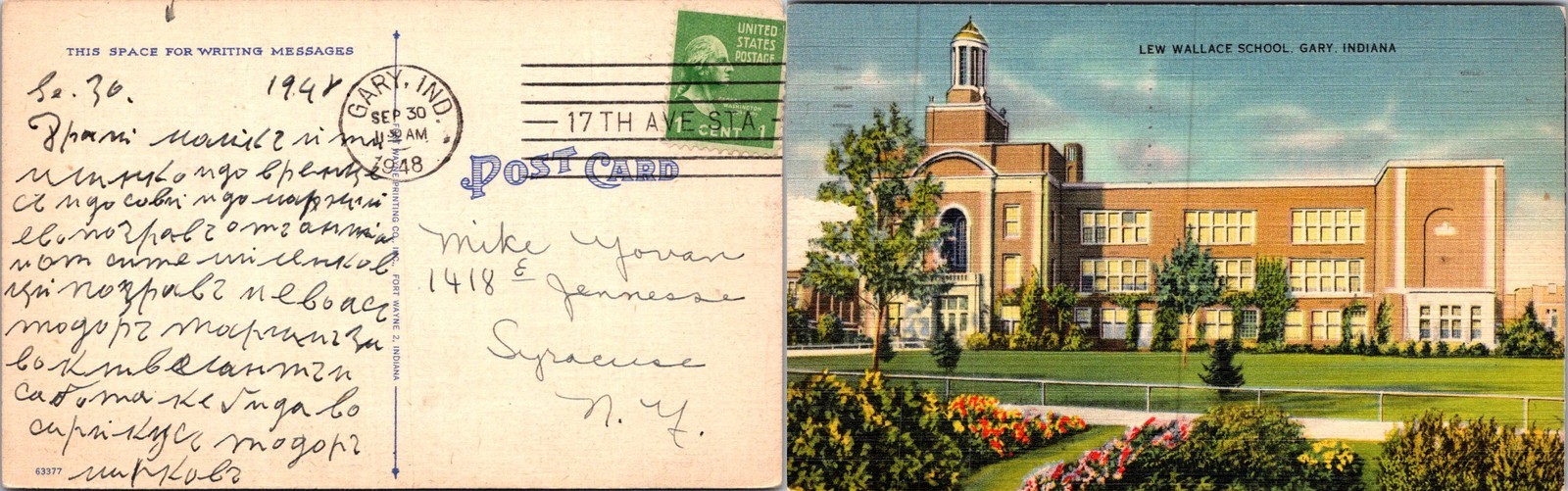 Lew Wallace School, Gary, IND Postcards used 53032