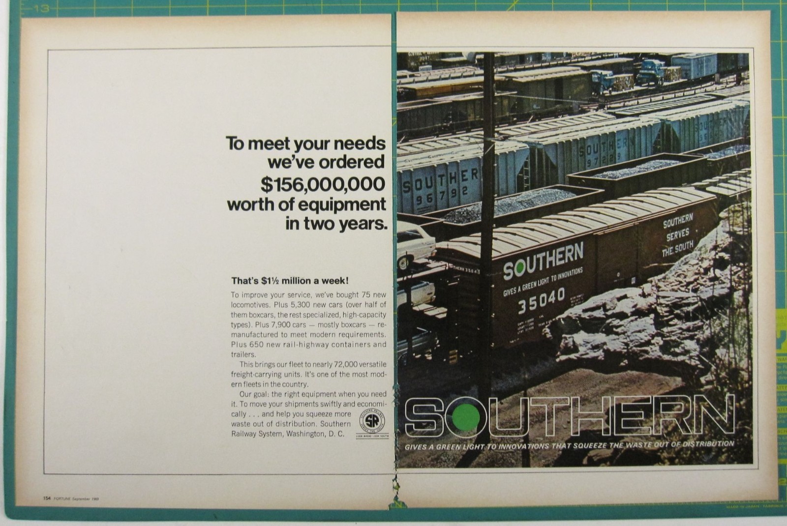 Print Ad Southern Railways Equipment Investment 1969 Freight Modern Rail Fleet