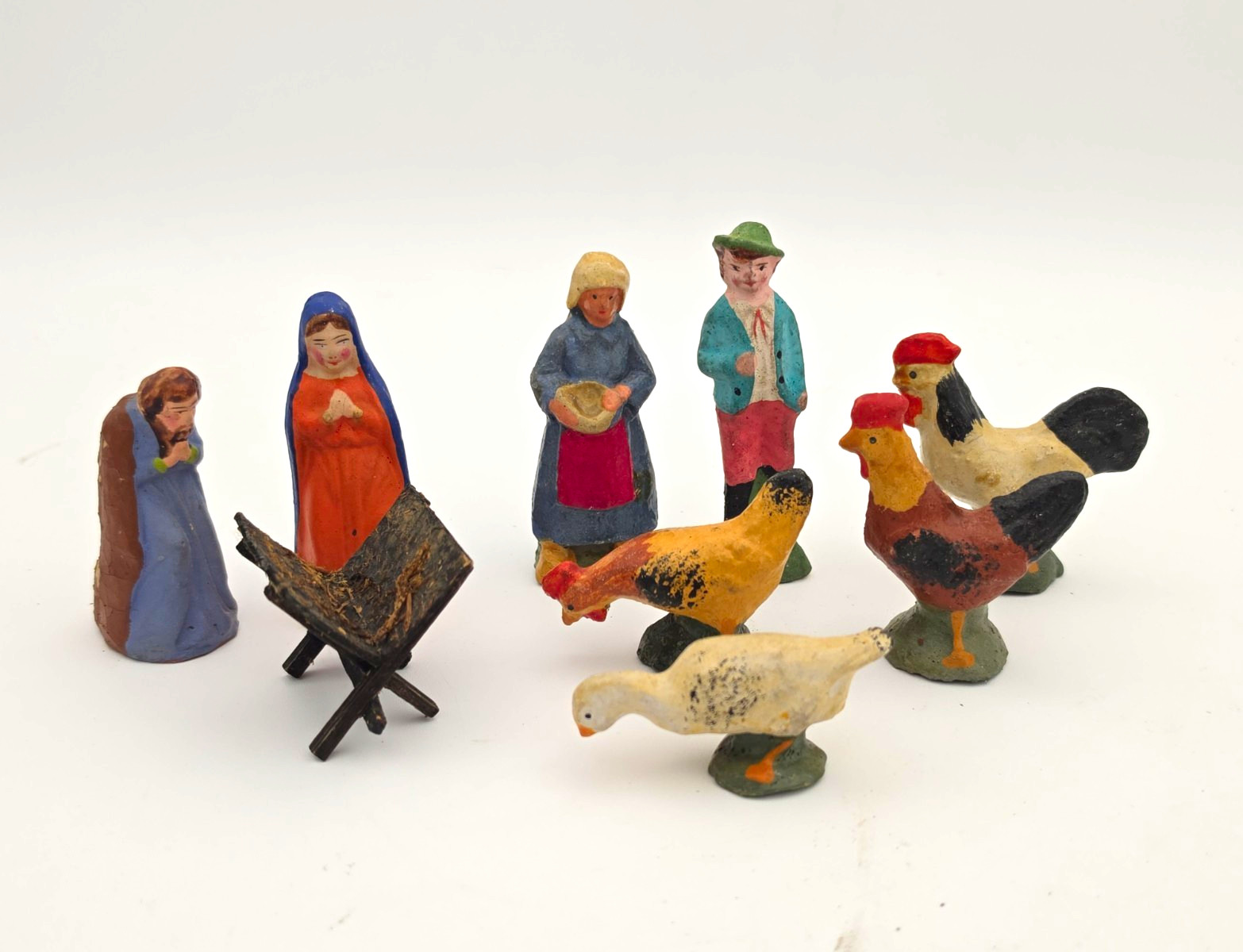 Antique 1920s-1930s German Putz Composition Nativity & Farm Figure Lot Antique 1920s-1930s German Putz Composition Nativity & Farm Figure Lot