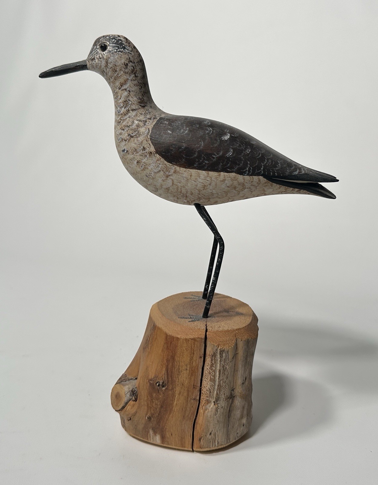 J.E. Russell Hand Carved Shorebird Yellowlegs Wood Decoy Sculpture Beaufort NC