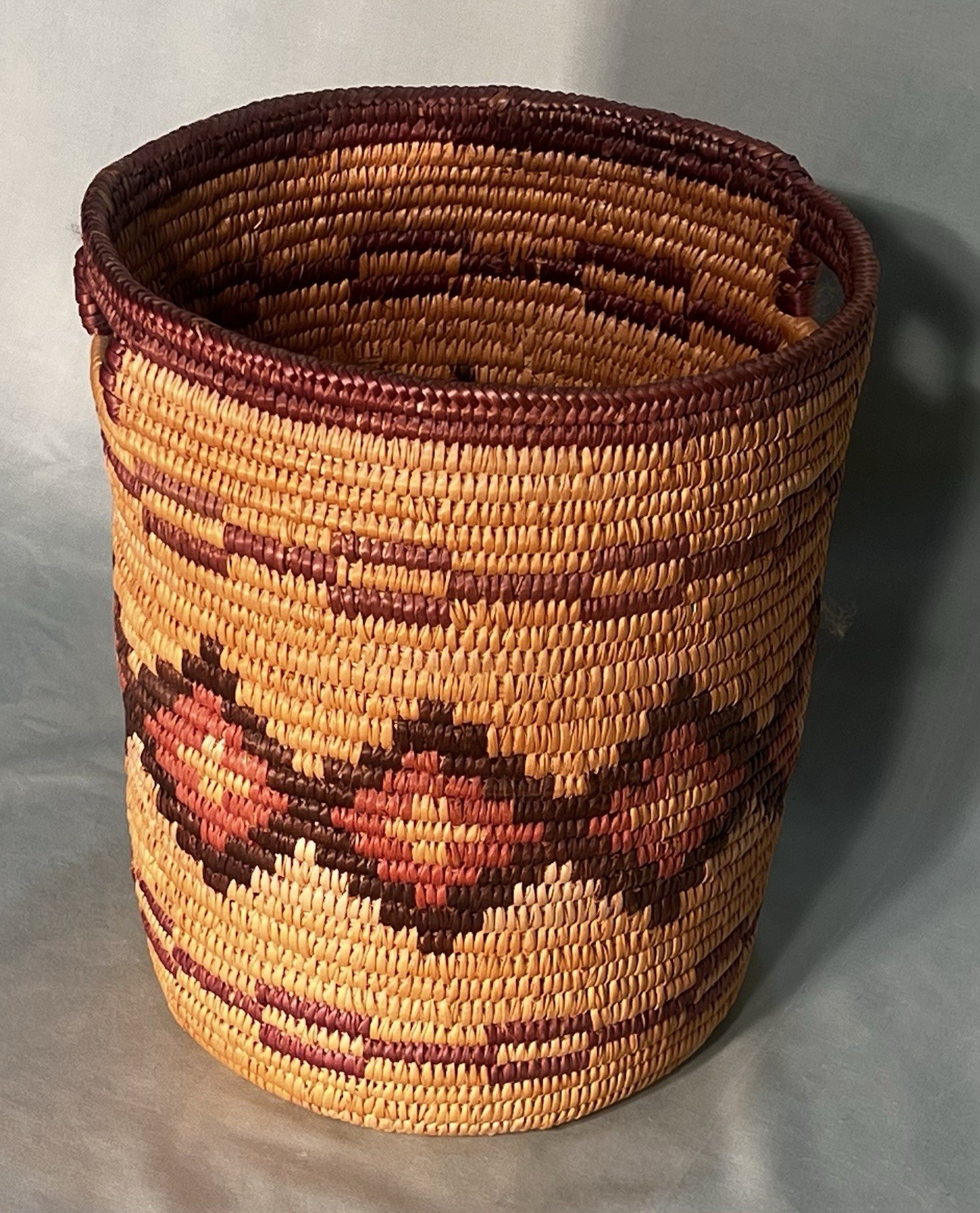 Vintage Jicarilla Apache Handwoven Coiled Basket 10” Native American Basketry