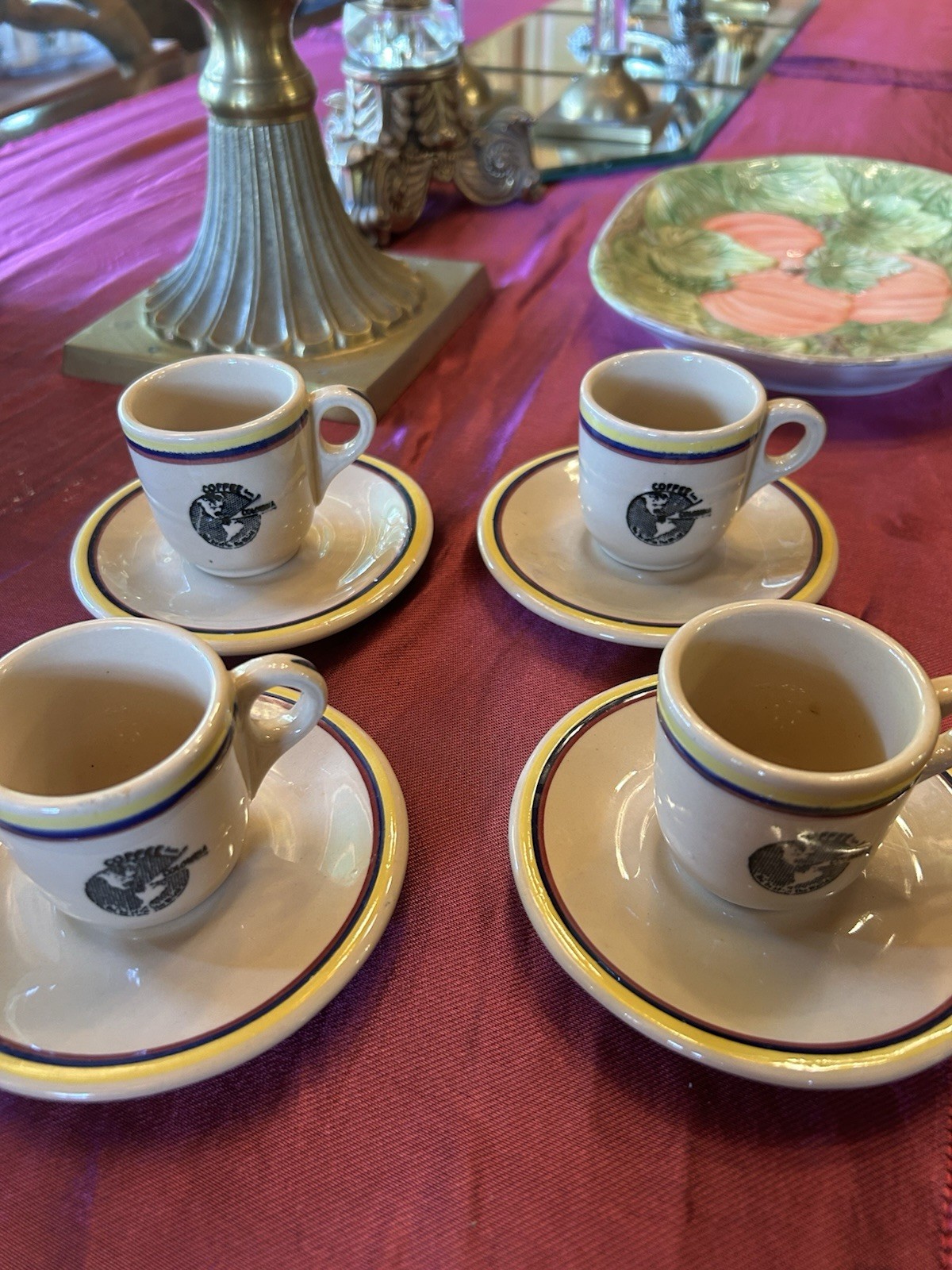 VTG 1939 San Francisco Worlds Fair “Columbia Coffee” demitasse 4 cups & saucers VTG 1939 San Francisco Worlds Fair “Columbia Coffee” demitasse 4 cups & saucers