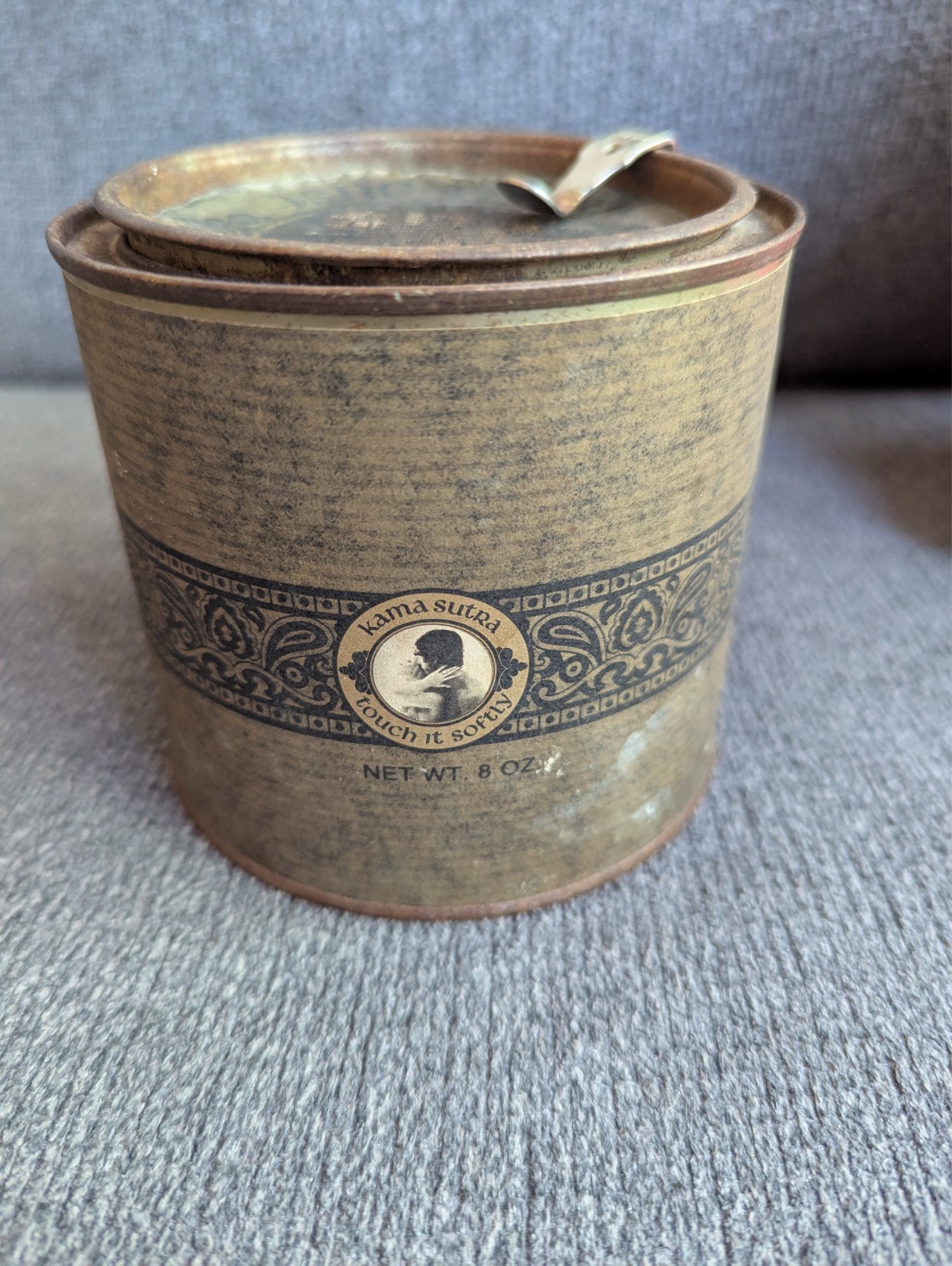 Vintage 1970s Kama Sutra Honey Dust Tin Can Original + Feather Applicator Brush