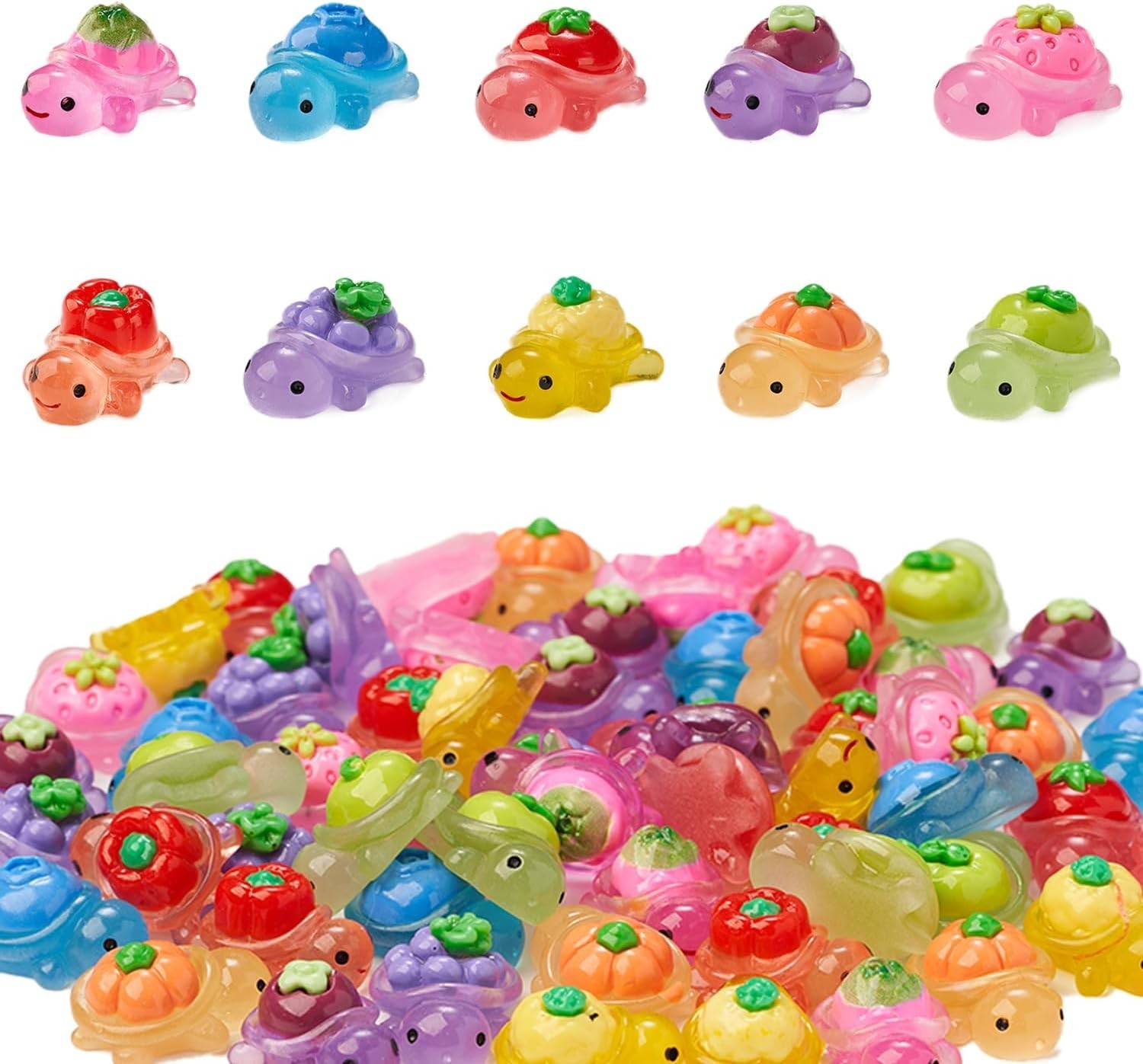 60Pcs Mini Resin Turtles, Tiny Sea Animals Figures, Small Luminous Bulk Glow in