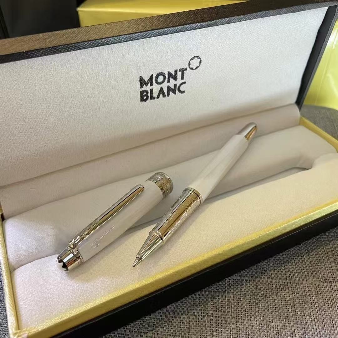 Montblanc 163 RollerBall Pen Ceramics New Style White Chrome Trim w/ Gift Box