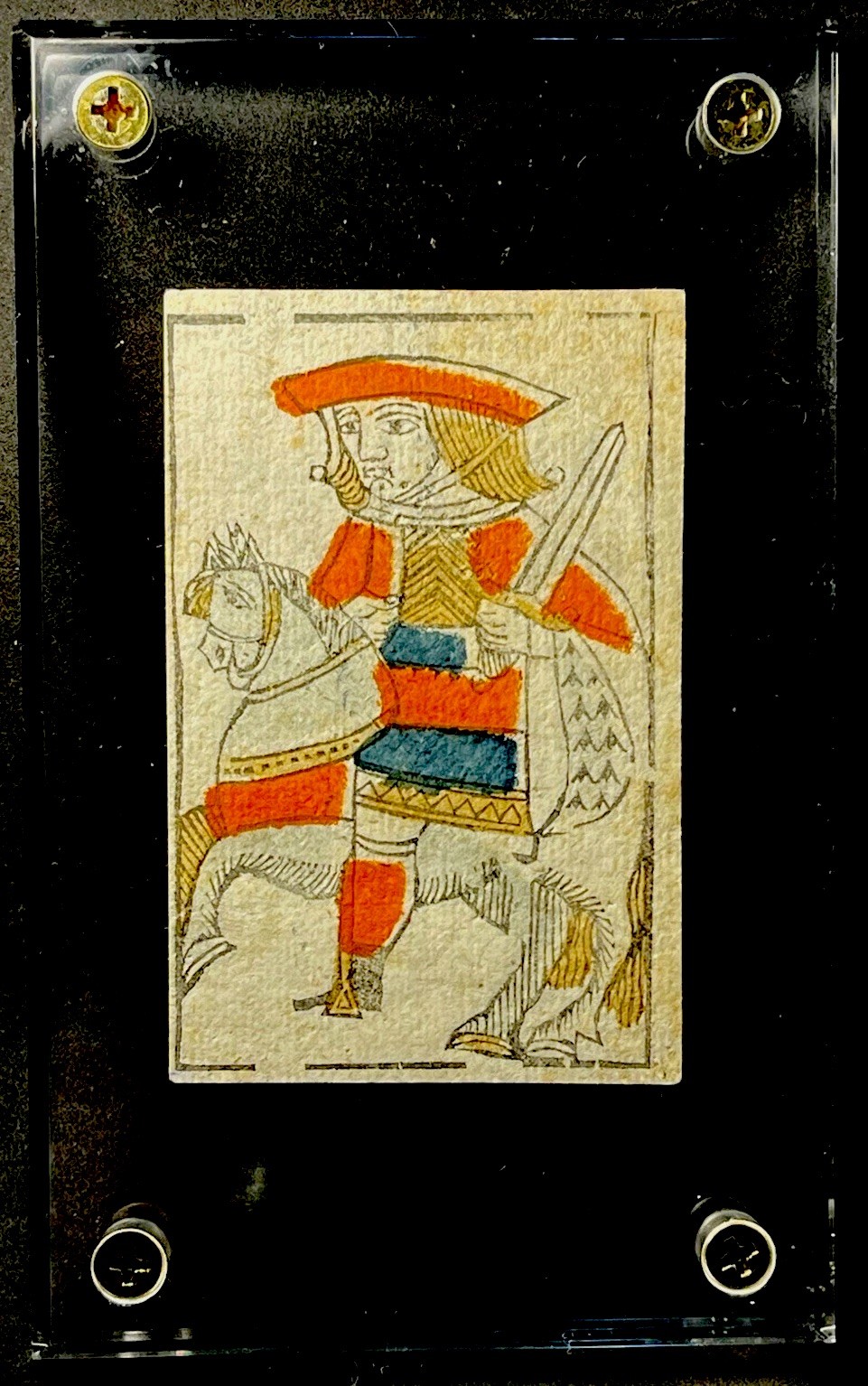 c1735 Authentic Cavalier Woodblock Antique Naipes Spanish Pattern Playing Card