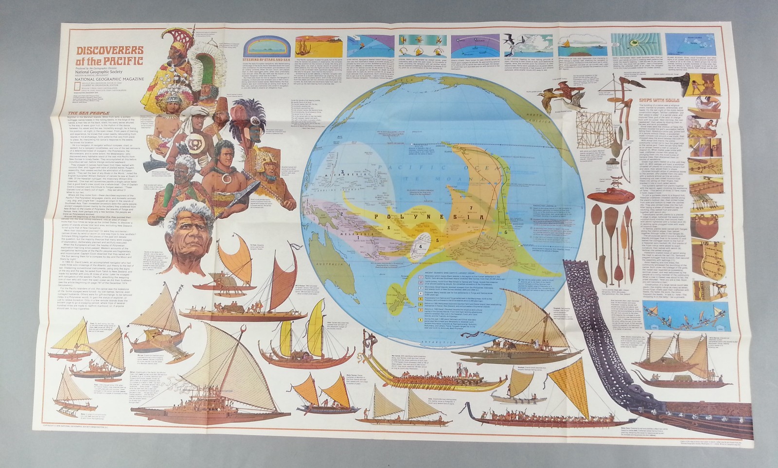 1974 National Geographic Map Discoverers of the Pacific Islands Oceania