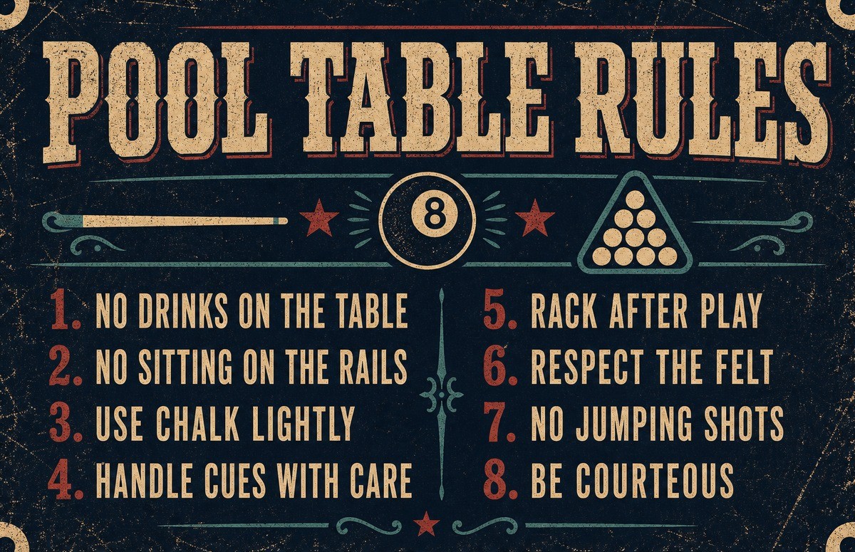 Billiard Table Rules Classic Game Room Painting Sign Pool Hall Metal Tin Plaque