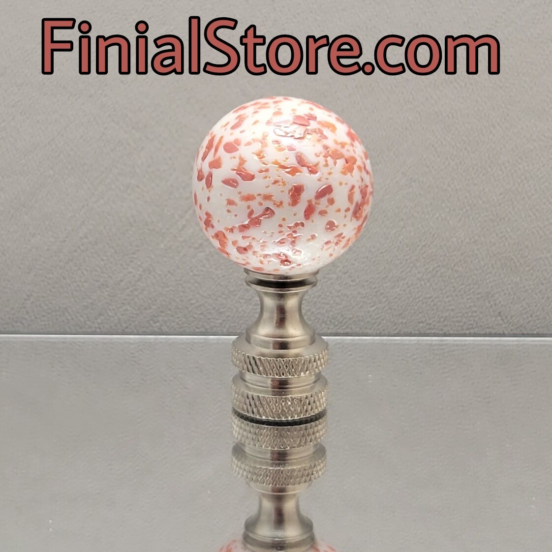 Red Speckled White Glass Lamp Finial Nickel/Polished/Antique Brass Bases