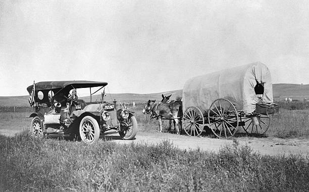Big Springs Nebraska Covered wagon jackrabbit mules encounters an a- Old Photo