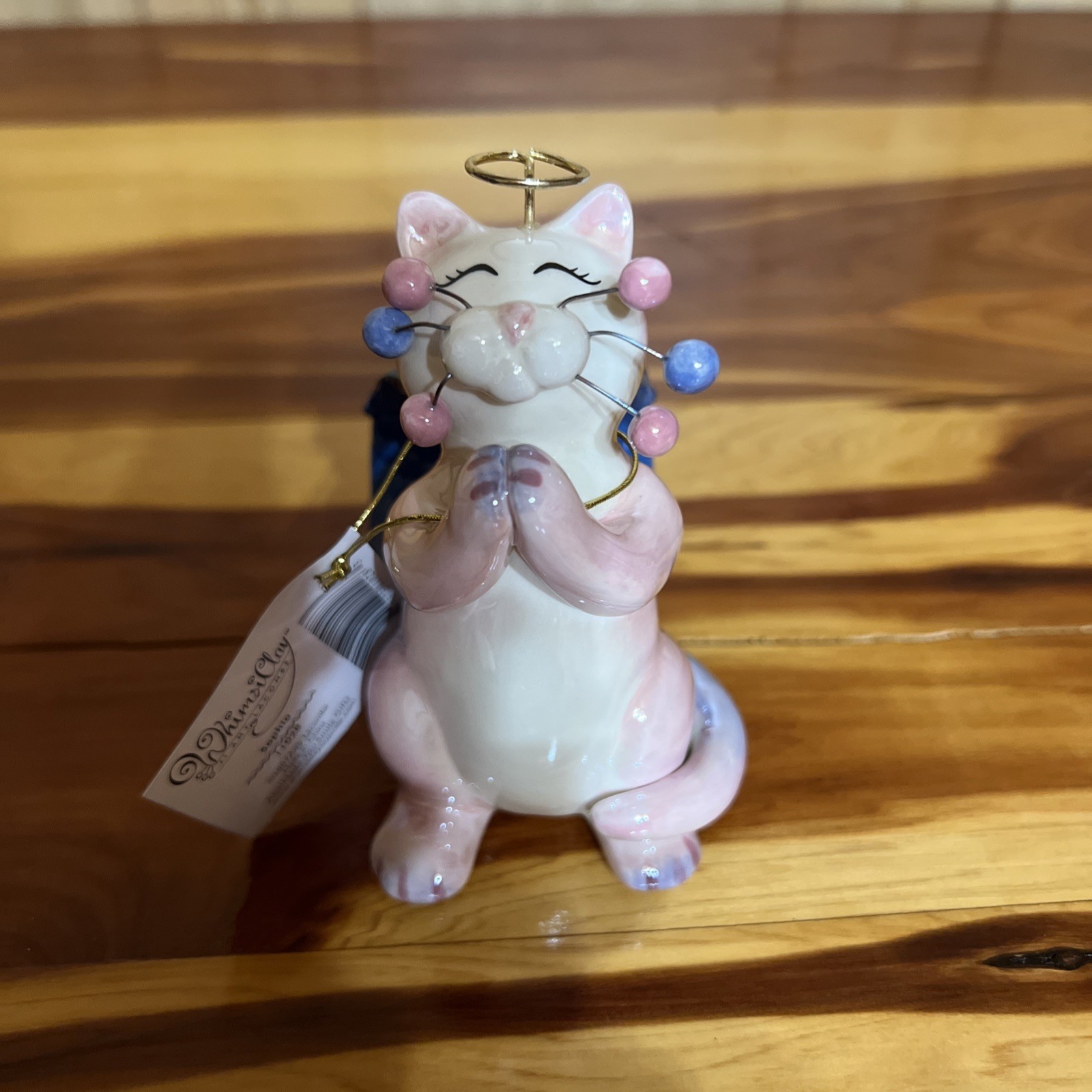 Vtg 2007 Amy Lacombe WhimsiClay Angel Cat Figurine Sophia #11028 Blue Wings Pink