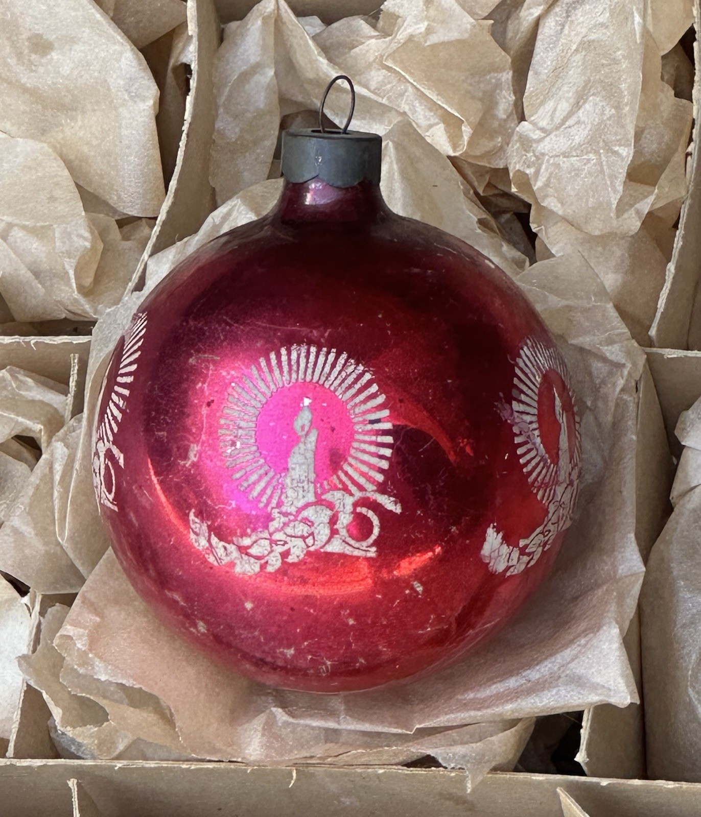 Corning Mark Bros Made In Us Of A Candle Stencil Glass Christmas Ornament