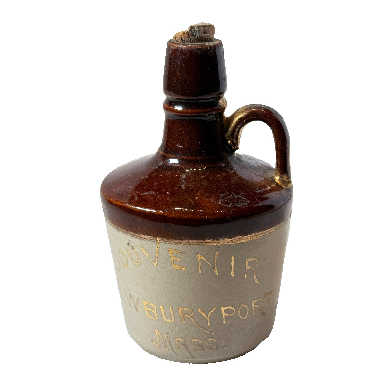 NEWBURY PORT  MA Massachusetts ANTIQUE SOUVENIR TRINKET STONEWARE MINI JUG