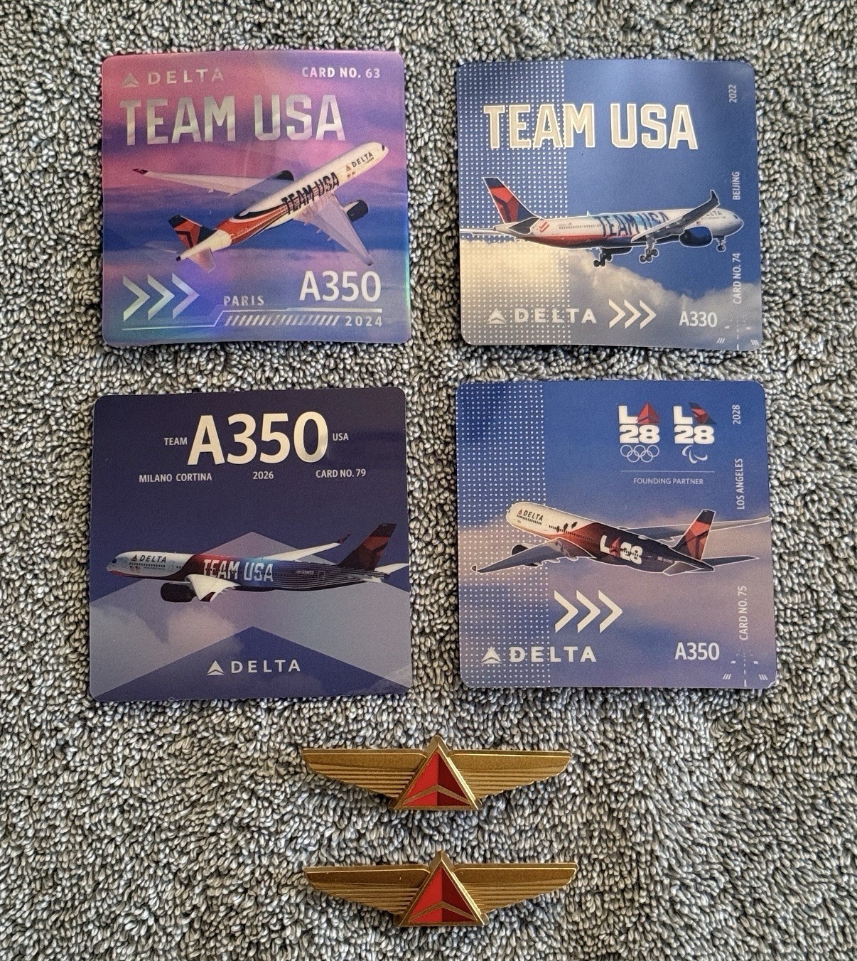 Delta Airline Pilot Trading Cards-Set Of 4 Olympic Livery. Cards #63, 74, 75, 79