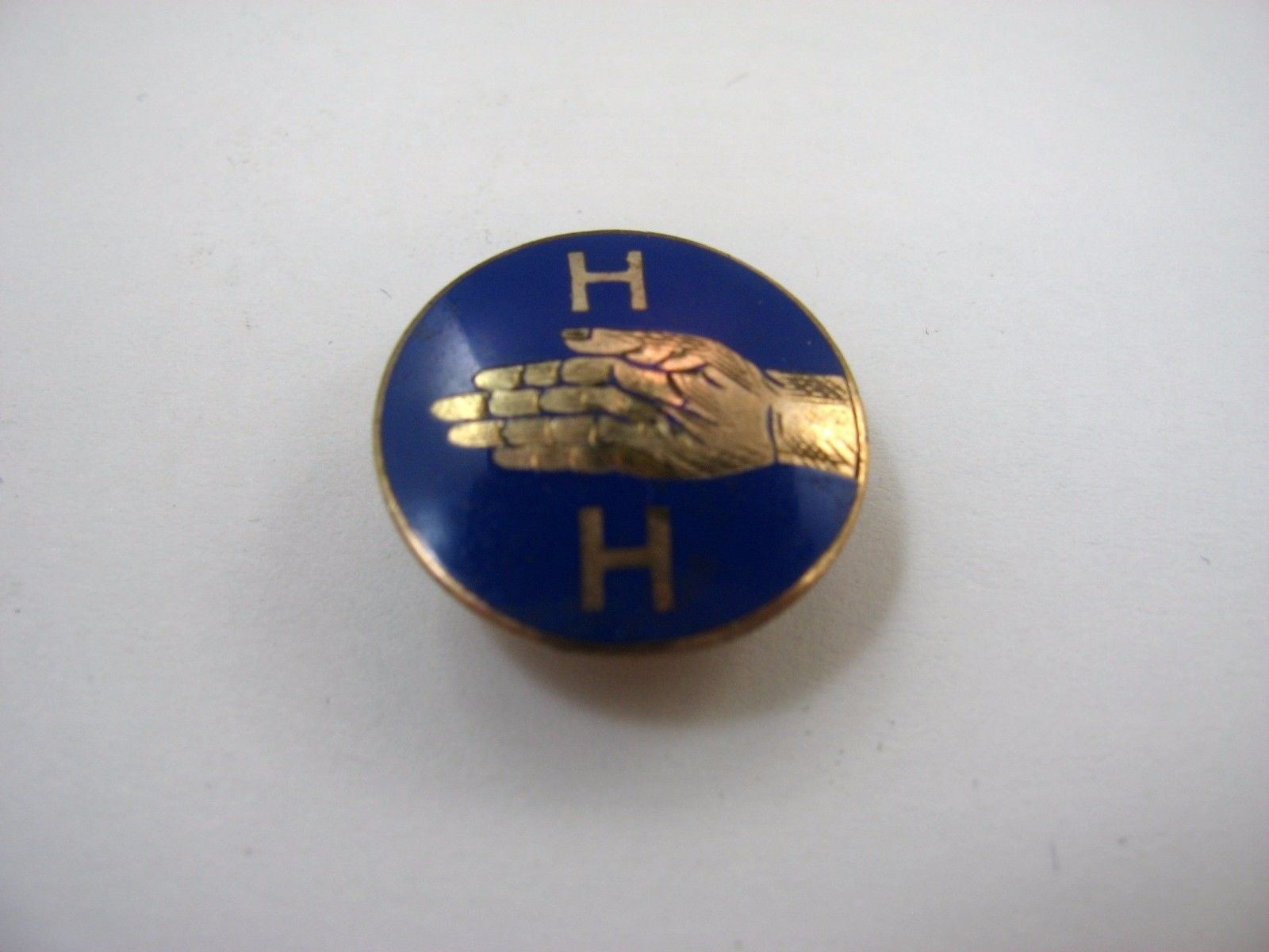 Vintage HH Hand Symbol Lapel Pin Blue Enamel Gold Tone Fraternal Organization