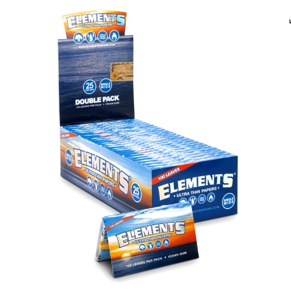 Elements Single Wide Rolling Papers  25 packs of 100 Double pack total 2500ct