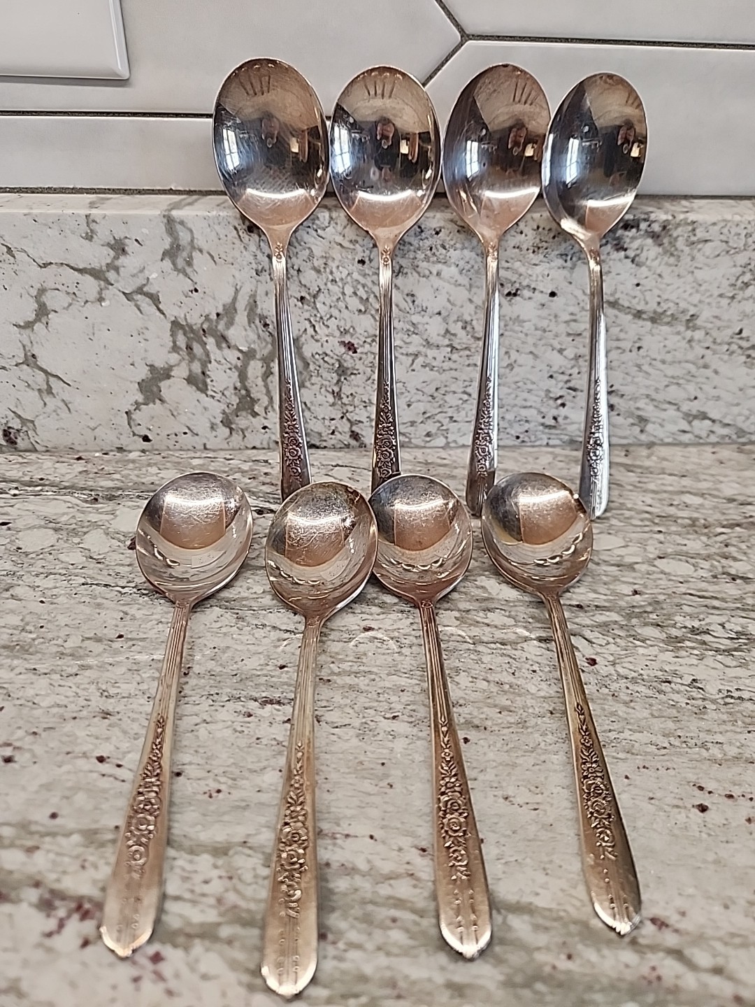 Oneida ROYAL ROSE Set of 8 Round Soup Spoons Nobility Silverplate Flatware