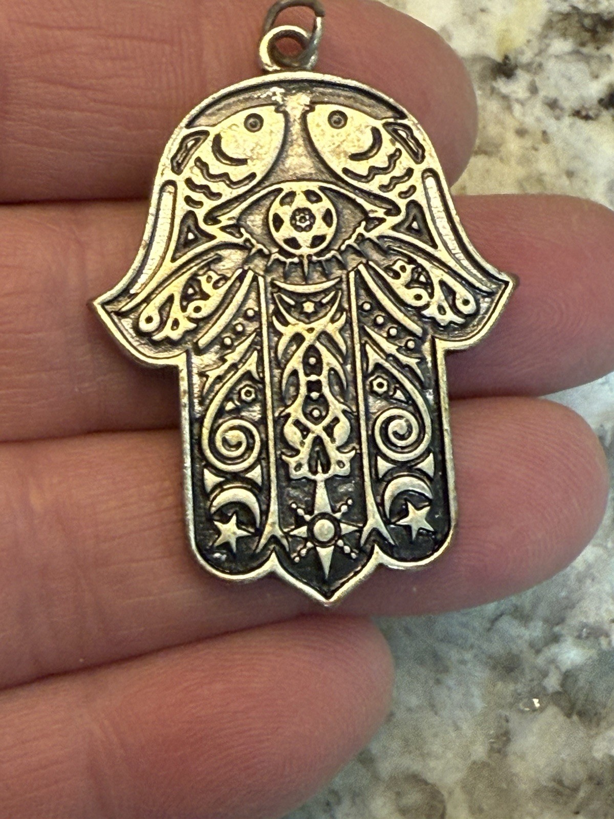 VTG Authentic Large Hamsa Protection Hand Of Fatima Pendant 1 3/4” L X 1 1/4”W