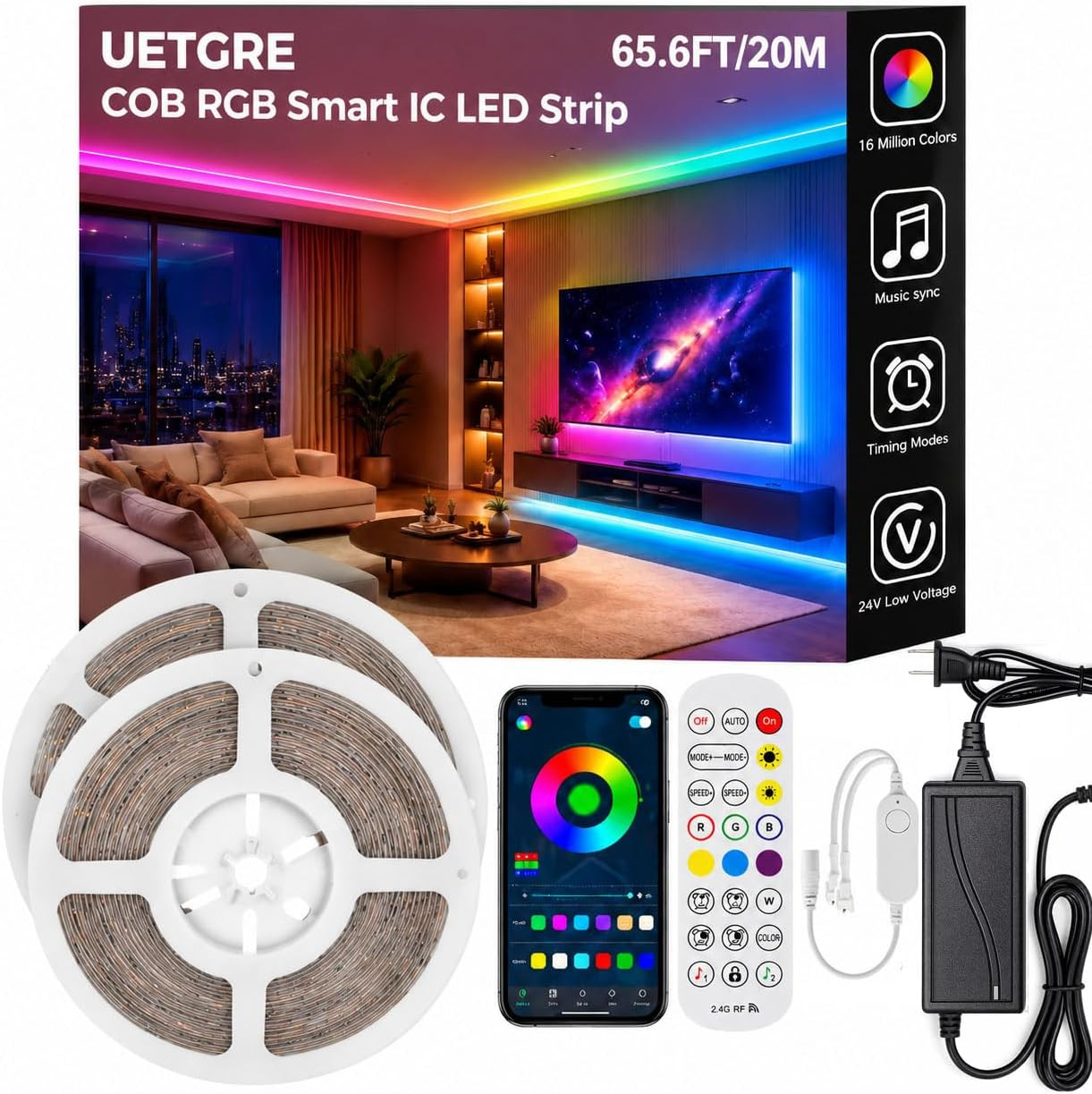 65.6FT RGB+IC COB LED Strip Lights, Color Changing Lights 65.6FT RGB+IC COB LED Strip Lights, Color Changing Lights