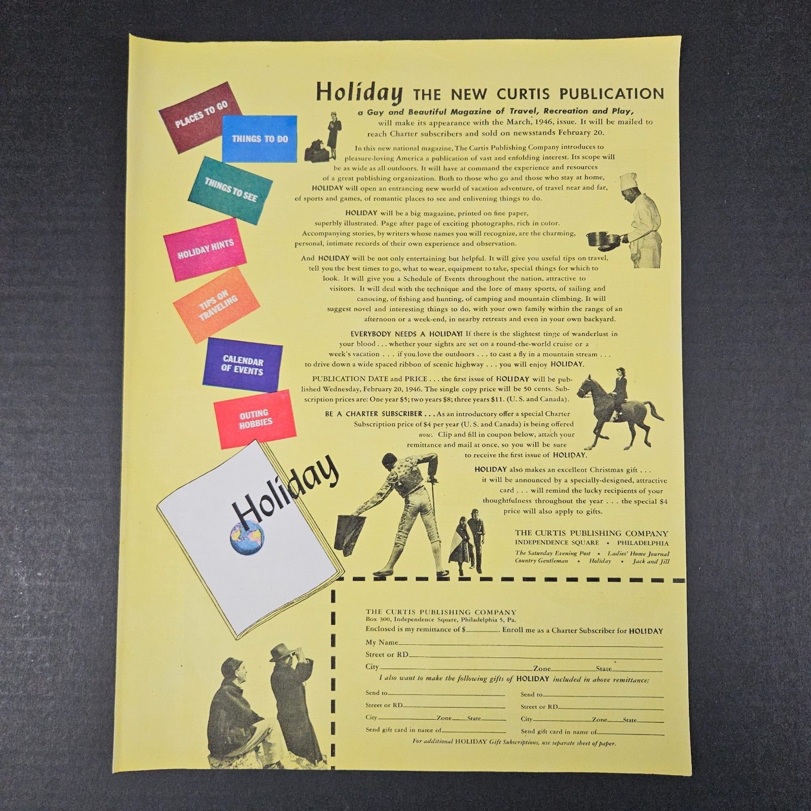 1945 Holiday Magazine Subscription Form Vintage Print Ad Gay Beautiful Travel 1945 Holiday Magazine Subscription Form Vintage Print Ad Gay Beautiful Travel