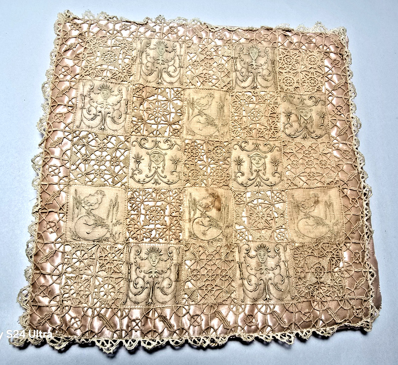 VTG Antique Burano Venetian Needlelace Case Cloth Satin Lining 19 VTG Antique Burano Venetian Needlelace Case Cloth Satin Lining 19