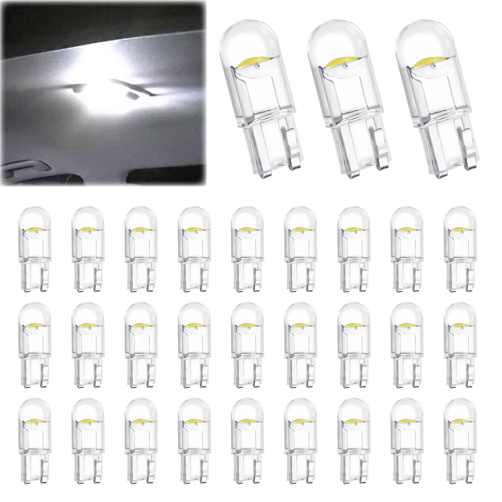 30 PCS Car 194 LED Bulbs, 168 2825 W5W T10 Wedge COB LED Replacement 30 PCS Car 194 LED Bulbs, 168 2825 W5W T10 Wedge COB LED Replacement