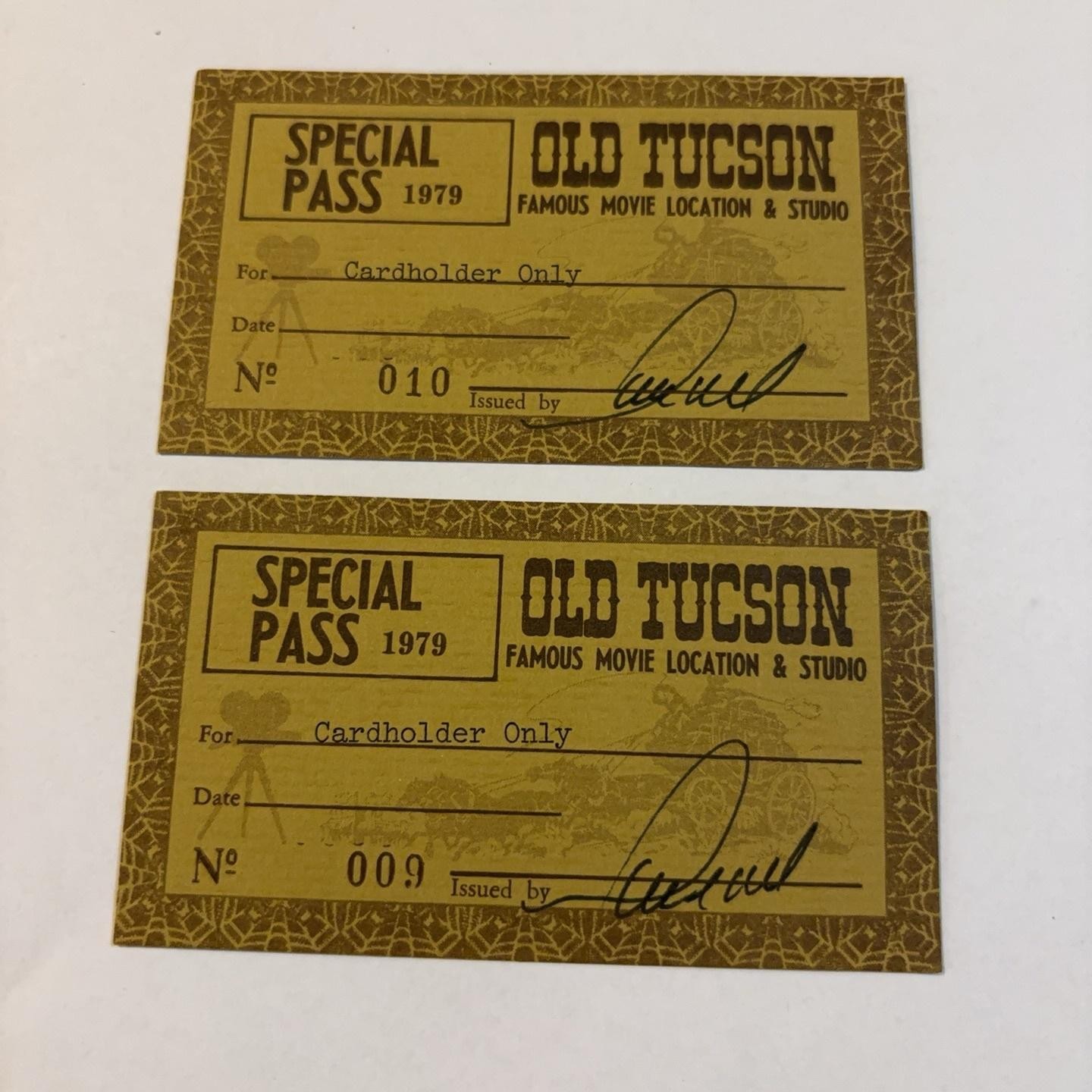 Vintage 1979 Old Tucson Special Press Pass Tickets Lot Of 2 Movie Studio AZ 70s