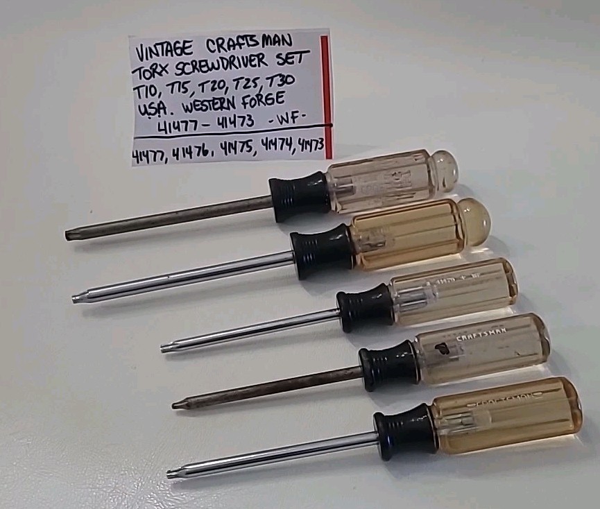 Vintage Craftsman Torx Screwdriver Set 5 Pieces  T10 T15 T20 T25 T30 USA WF