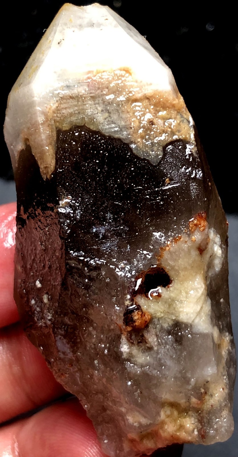 53g Brand new Rare Black SMOKY QUARTZ Crystal Point  &Garnet Spessartine t972