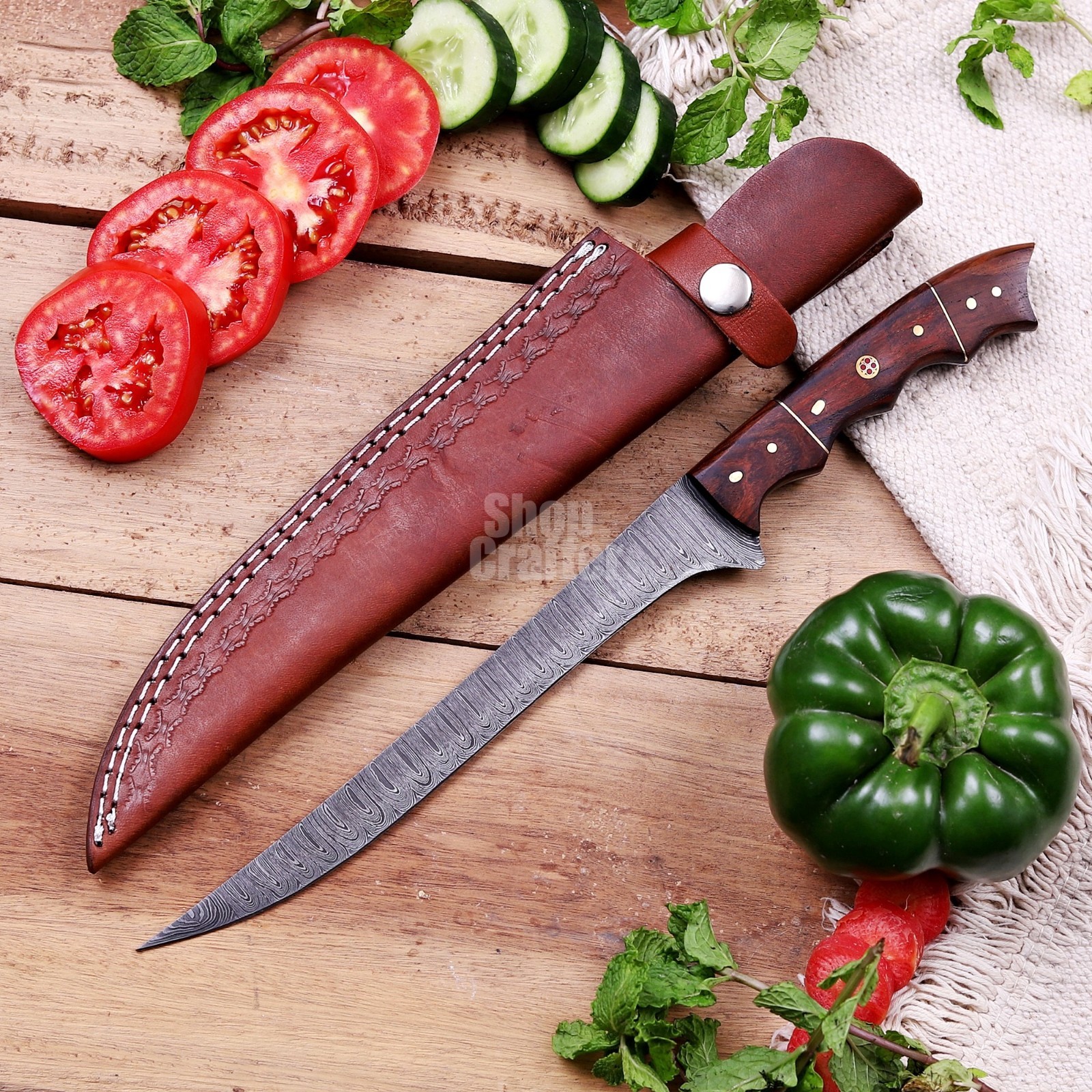 13\'\' Damascus Steel Fillet Knife - Handmade Flexible Fishing Cutting Sharp Blade